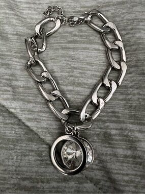 Paparazzi Silver Chunky Link Clasp Bracelet with Crystal Charm
